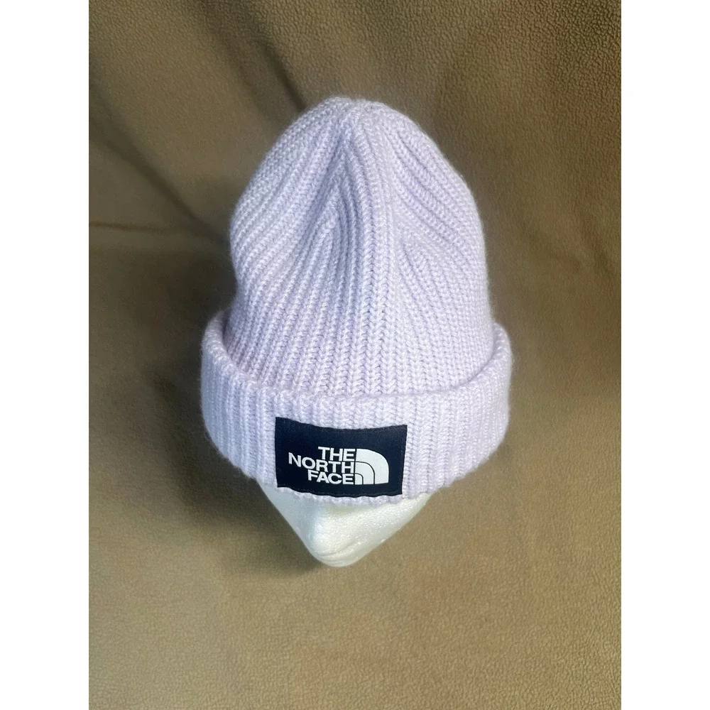 The North Face Kids Beanie Hat Lavender Purple Ribbed Knit Cuffed Logo‎ One Size